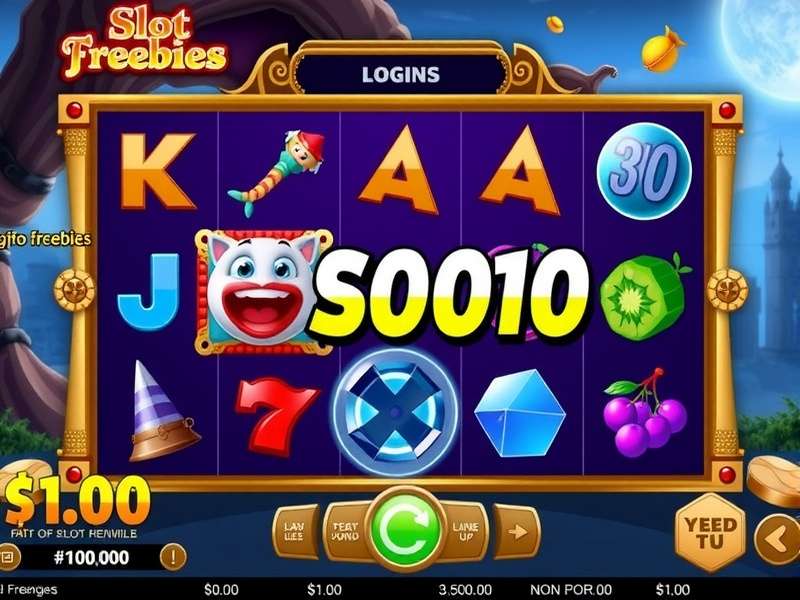 Colorful slot machine interface with bonus symbols and free spin indicators